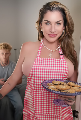 Kayla Paige teases Parker with her apron hem, legs glistening as she rides him reigning